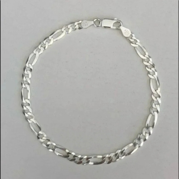 Ladies Made in Italy Solid 925 Sterling Silver Figaro Chain Bracelet NWT - Picture 1 of 4